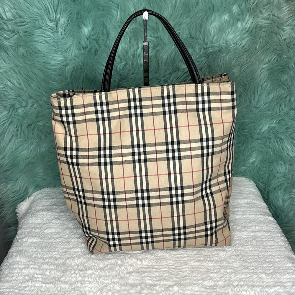 Burberry Beige and Black Checkered Tote